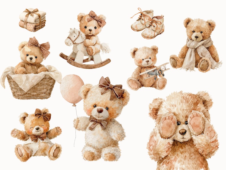 Boho Baby Shower Clipart, Boho Teddy Bear Clip Art, Watercolor Fluffy ...