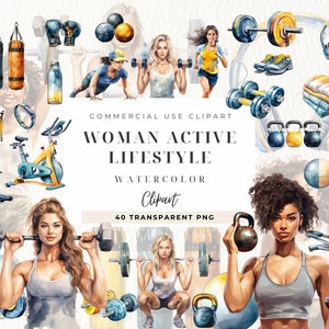Workout Aquarell Clipart, Illustration Fitness, Fitness-Studio Clip Art, Frauen, digitaler Download Png, Sofort-Download, Papierwesen, Junk Journal