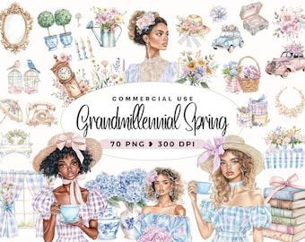 Grandmillennial Spring Clipart, Chinoiserie Png, Instant Download, Coquette Spring, Elegant Chinoiserie,  90'S Cottage Style, Commercial Use