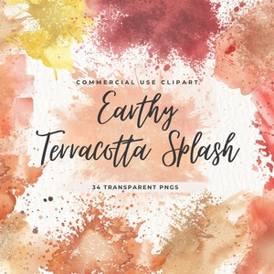 Erdige Terrakotta Aquarell Splatter Clipart, abstrakter Hintergrund, Spritzer Orange, digitaler Download, Pinselstriche, minimalistische Texturen