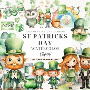 Aquarelle St Patricks Day Clipart, Fer à cheval, St Patrick Day ClipArt, Shamrock PNG, Chanceux, Vert, Gnomes festifs, Image festive, Commercial