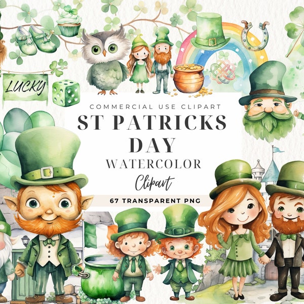 Watercolor St Patricks Day Clipart, Horseshoe, St Patrick Day ClipArt, Shamrock PNG, Lucky, Green, Festive Gnomes, Festive Image, Commercial