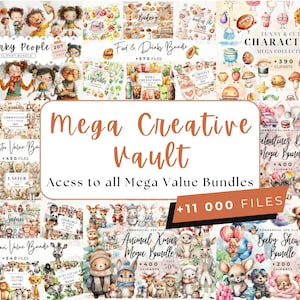 11 000+ Clipart Mega Bundle Clipart, Mega Vault Bilder, Aquarell, Lizenz für kommerzielle Nutzung, Shop Bundle Clipart Shop, lebenslanger Zugriff