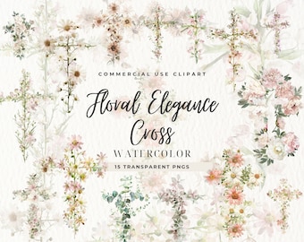 Cross Clipart Watercolor, Cross made of Flowers, Transparent PNGs, He is Risen, Religious, Flowers, Church, Easter, First Communion, Holy
