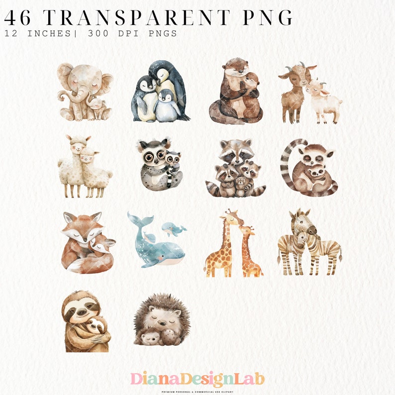 Mama and Baby Animal Clipart, Woodland Animals, Commercial Use, Cute ...