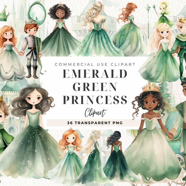 Emerald Green Princess Watercolor Clipart, Mexican 15Th Birthday, Elegant Wedding Dresses Mis Quince,  Birthday Gold Glitter, Fairytale