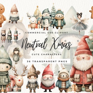 Imágenes Prediseñadas de invierno neutro, acuarela de invierno, árbol de Navidad, lindos personajes de Navidad, clip art de Navidad escandinavo, muñecos de nieve, árbol de Navidad