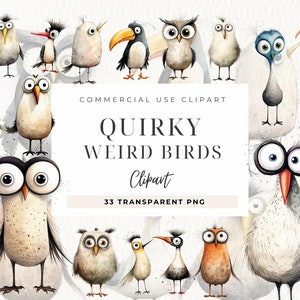 Schrullige Vögel Clipart, digitaler Download, Memory Bücher, Kartenherstellung, kommerzielle Nutzung, Dark Fantasy Junk Journal, skurrile Elemente