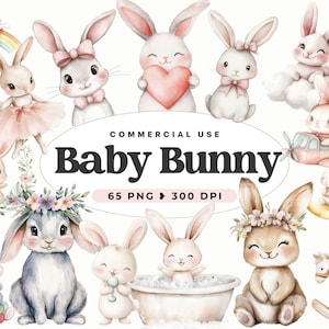 Hase-Baby-Dusche-Aquarell Clipart, Kinderzimmer Dekor, Wald, Boho Kaninchen Clipvart, digitaler Download, Baby-Tiere, einladen, kommerzielle Nutzung