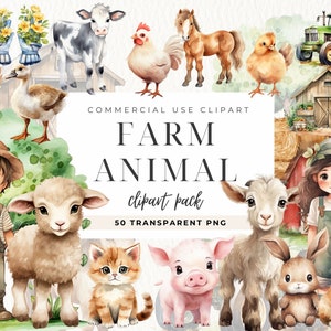 Clipart de berçário de animais de fazenda, clipart de berçário, clipart digital em aquarela de animais de fazenda, arte de parede de bebê, aniversário de tema de fazenda de chá de bebê