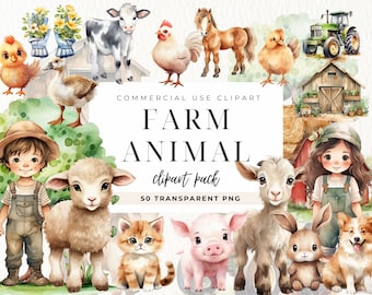 Farm Animal Nursery Clipart, Nursery Clipart, Farm Animals Watercolor Digital Clipart, Baby Wall Art, Baby Shower Farm Theme Birthday
