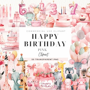 Aquarell Geburtstag Party Kuchen vorhanden Luftballons Clipart Bundle, alles Gute zum Geburtstag Sammlung, Geburtstagskarten Einladungen, kommerzielle Nutzung