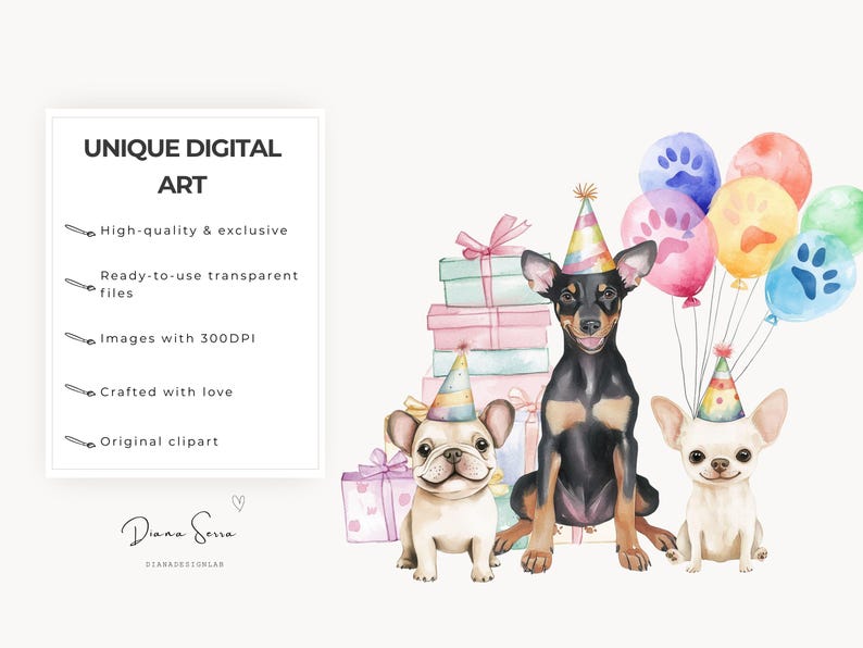 Cute Dogs Clipart Birthday Party, Instant Download, Watercolor Puppies ...