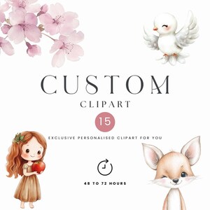 Kundenbestellung Clipart, 11 bis 15 Bilder, exklusive Grafiken, hochwertige Kunst, benutzerdefinierte Charaktere, anpassbar, personalisiert, kommerzielle Nutzung