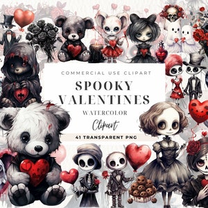 Goth Valentine Clipart, Valentine Png, Spooky Valentine&#39;s, Commercial Use, Planner Stickers, Printable Digital Files, Gothic Clip Art, Bear