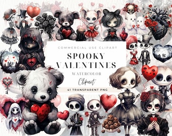 Goth Valentine Clipart, Valentine Png, Spooky Valentine's, Commercial Use, Planner Stickers, Printable Digital Files, Gothic Clip Art, Bear
