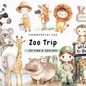 Clipart baby shower au zoo, graphismes animaux mignons, téléchargement numérique pour décoration de chambre d'enfant, voyage en famille au zoo, Safari, décoration de fête, usage Commercial