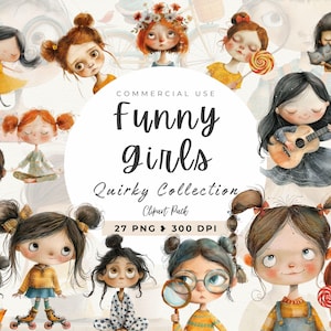 Clipart fille originale, usage commercial, objets éphémères fantaisistes, jardin magique, téléchargement immédiat, journal indésirable fantastique, créations en papier, jolie poupée