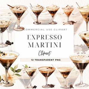 Acquerello Espresso Martini Clipart, Download digitale, Download istantaneo, Clipart cocktail acquerello, Cocktail Png, Creazione di cartoline, Vodka