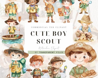 Watercolor Boy Scout Clipart: Outdoor Adventure Graphics (Commercial Use)
