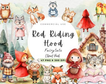 Little Red Riding Hood Clipart, Fairy Tale Clip Art, Woodland, Love Animals, Cute Wolf, Once Upon A Time, Baby Shower, Birthday, Card Making