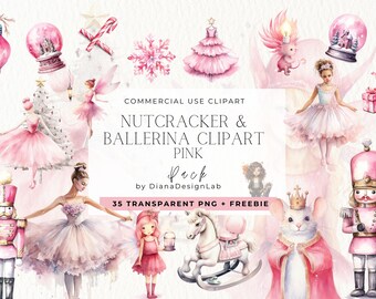 Nussknacker Weihnachten Clipart, Rosa Aquarell Weihnachten PNG, Rosa Weihnachten, Rosa Weihnachtsbaum, Ballerina, Maus, Fee, Ballett Weihnachten