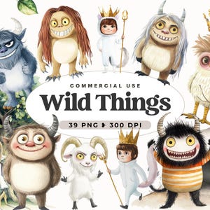 Wilde Dinge Clipart, wo die wilden Dinge sind Baby-Dusche, Dschungel-Abenteuer-Party einladen, sofortiger Download, kommerzielle Nutzung, Monster PNG