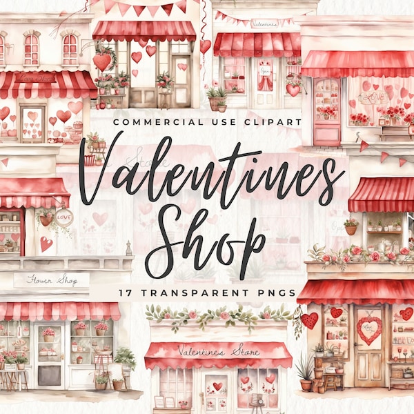 Valentines Shop Clipart, Coffee Shop Clipart, Romantic Clipart, Love Gifts, Valentines Day Clip art, Love Png, Scrapbook,Junk Journal, Heart