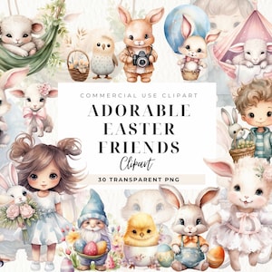 Lindos personajes de Pascua Clipart, Ilustraciones lindas, Animales Primavera Clip Art, Linda Chica Png, Jesús, Gnomo, Cordero, Pollito, Niño, Uso Comercial