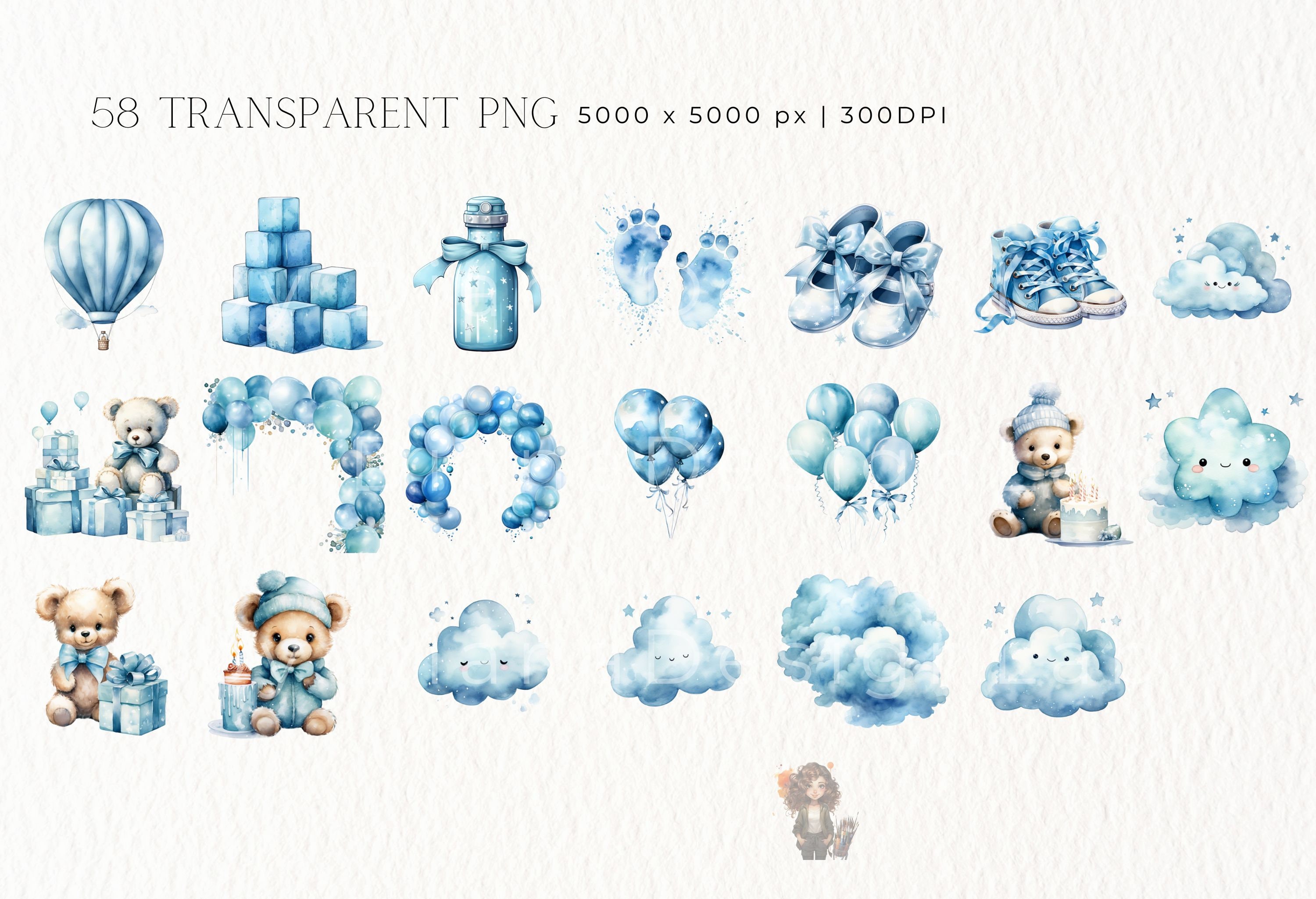 Watercolor Teddy Bear Clip Art Clipart Pack, Baby Shower for a Boy ...