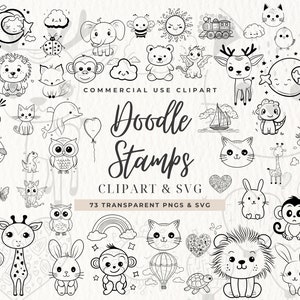 Boho Baby Clipart, SVG, Sello, Vivero Animal Clip Art, Recién Nacido Boho Kid Doodle, Baby Shower PNG, Garabatos SVG, Animal, Uso Comercial