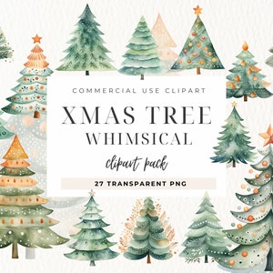 Clipart stravagante dell'albero di Natale, Natale Png, albero di Natale, clip art delle vacanze, alberi nordici dell'acquerello con regali, creazione di cartoline, download