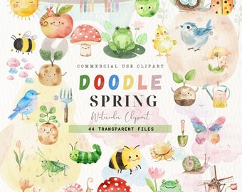 Spring Doodle Clipart, Descarga digital, Ilustraciones meteorológicas, Flor, Insectos de vivero Clip Art, Doodle de niño de primavera recién nacido, Baby Shower