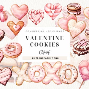Valentinstag Kekse Clipart, Herz Keks, XOXO, Cake Pops, Rosa Süßigkeiten Clipart, Makronen, Liebe Clipart, Aquarell Valentinstag, kommerzielle Nutzung