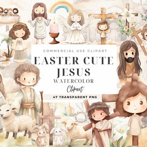 Cristianesimo religioso Pasqua Clipart, Resurrezione di Pasqua, Storia biblica di fede, Croce acquerello, Grafica del diario devozionale, Gesù carino