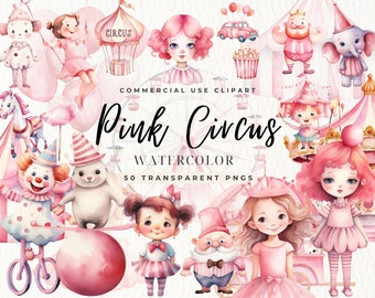 Pink Circus Clipart, Circus Animals, Circus Party Tent, Nursery Decor, Baby Shower, Cute Animals Candy Color, Nursery, Commercial Use