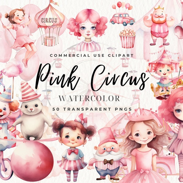 Pink Circus Clipart, Circus Animals, Circus Party Tent, Nursery Decor, Baby Shower, Cute Animals Candy Color, Nursery, Commercial Use