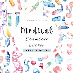 Digitales medizinisches nahtloses Papier, kommerzielle Nutzung, Krankenschwester nahtlose Rapportmuster, sofortiger Download, medizinische Muster, Arzt digitales Papier PNG