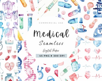 Digital Medical Seamless Paper, Commercial Use, Nurse Seamless Repeat Pattern, Instant Download, Medical Patterns, Doctor Digital Paper PNG