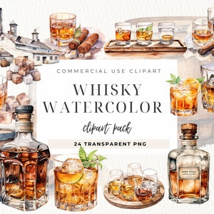 Clipart Bourbon, Clip art Whiskey, File di taglio, Immagine Cocktail, Cocktail Acquerello, PNG Alcol, Bicchiere Bottiglia Whiskey, Per uso commerciale