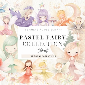 Pastell Fee Clipart, Aquarell magischer Garten Clipart, Winter Feengarten Clip Art, magische Fee und rosa Blume, Pilz, kommerziell