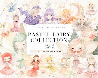Pastel Fairy Clipart, Watercolor Magical Garden Clipart, Winter Fairy Garden clip art, Magical Fairy and Pink Flower, Mushroom, Commercial