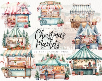 Clipart do mercado de Natal, clipart de comida de férias, convite para o mercado de férias, download instantâneo, cena de inverno, vitrine de decoração de Natal