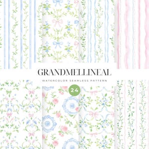 Watercolor Floral Digital Paper: Grandmillennial Cottagecore Patterns (PNG, PDF Download)