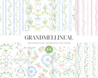 Watercolor Floral Digital Paper: Grandmillennial Cottagecore Patterns (PNG, PDF Download)
