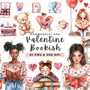 Clipart de San Valentín de libros, Png de libros, Amor, Romance de libros, Amante de los libros, Librería de moda, Libro retro, San Valentín, Carta de amor, Chica planificadora