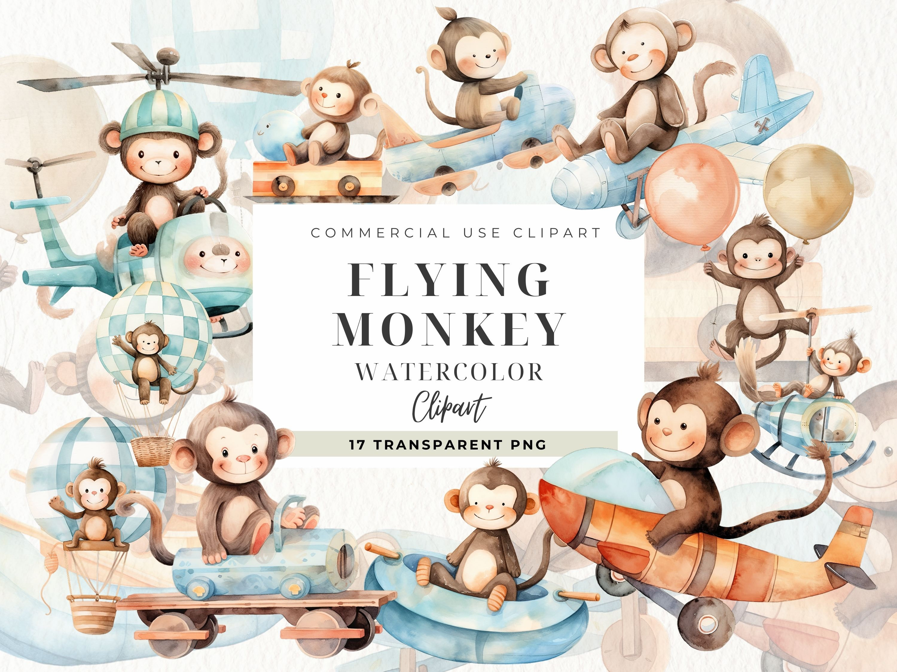 Lindo bebé monos clipart, mono volando, acuarela bebé animales clip art,  animales safari, animales africanos, baby shower, uso comercial - Etsy  México, image size:3000x2250