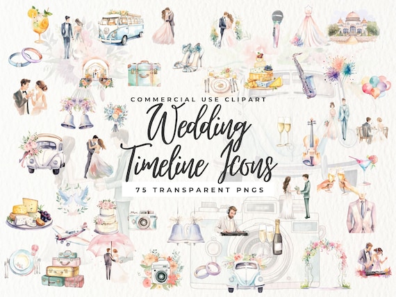 Wedding Timeline Icons Clipart, Marriage Icon Pack, Wedding Card Clipart, Wedding Itinerary Graphics, Junk Journal, Wedding Itinerary Symbol