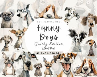 Quirky Dog Clipart, Whimsical Dogs Clip art, Kawaii Dog, Quirky Dog Digital, Cute Dog Portraits, Commercial Use, Planner Clipart, Funny Dogs