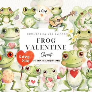 Clipart Saint-Valentin grenouille, clipart numérique scrapbooking, grenouille mignonne, couple des zones humides, grenouille de l'amour, enfants, Saint-Valentin, art de la chambre d'enfant, usage Commercial